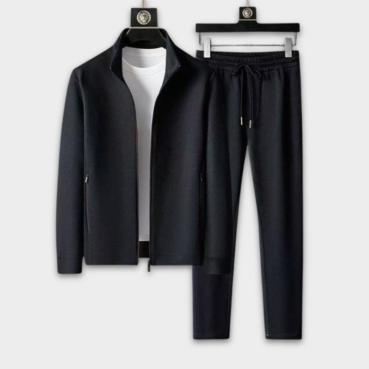 Men’s Black Tracksuit Set – Zip Jacket with Matching Jogger Pants