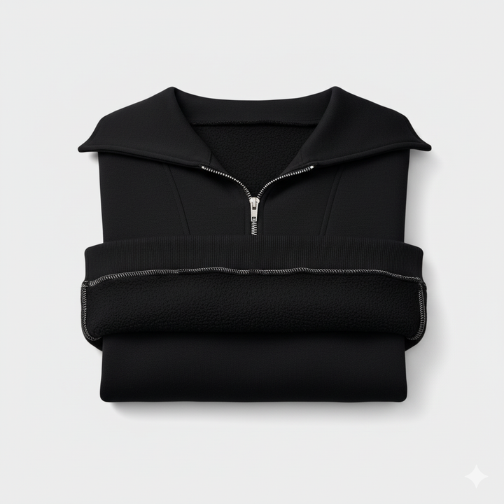 Women’s Black Tracksuit Set – Half Zip Long Sleeve Top and Jogger Pants